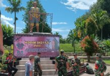 Dandim 0421/Ls meninjau langsung proses renovasi Patung Raden Inten II